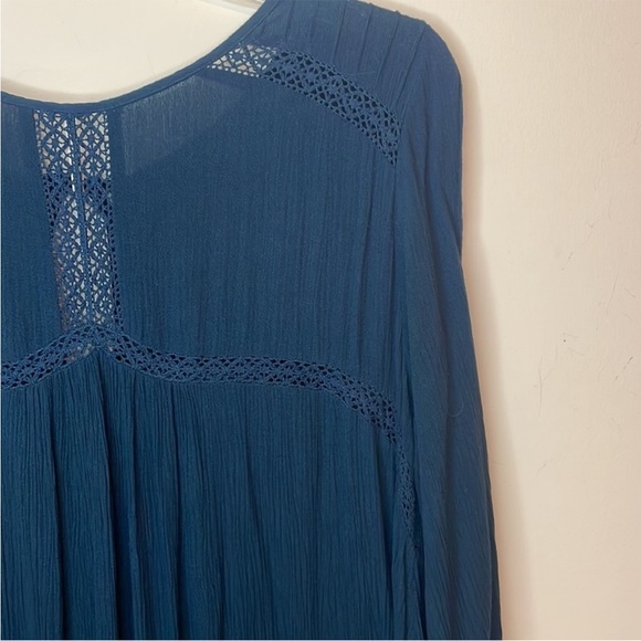 Free People sweet treat dress teal gauze button mini dress long sleeve Large - Picture 8 of 11